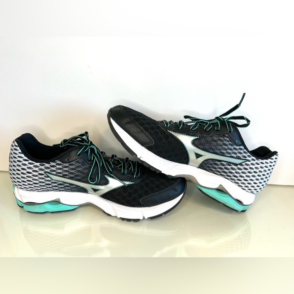 Mizuno Running Shoes Wave Rider 18 - X10 - U4ic Black/Silver/Teal Size 9 Women - Picture 4 of 16